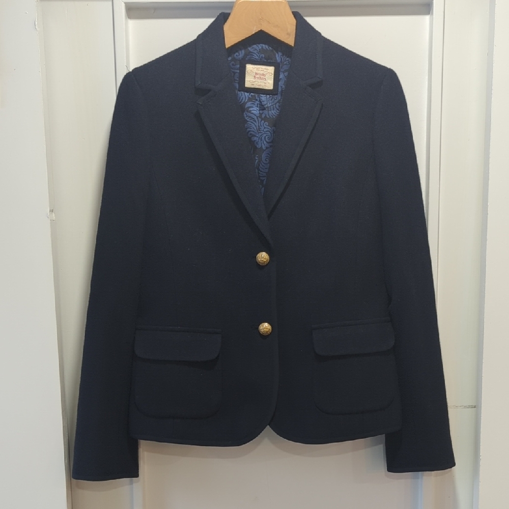 Brooks Brothers Navy Blue Wool High Quality Blazer with Gold Buttons Size 4